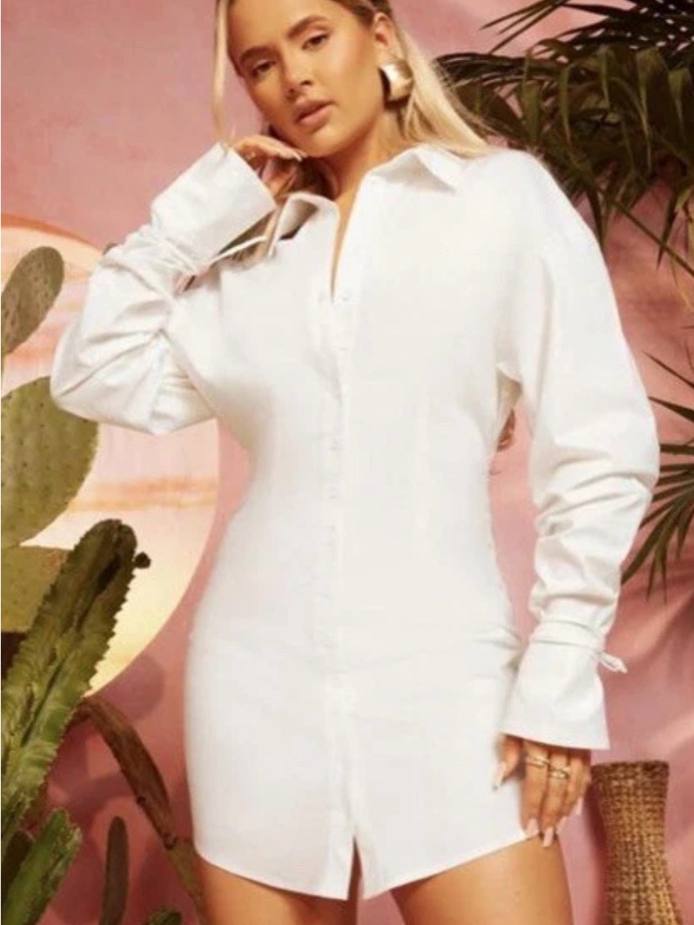 NWT Oh Polly Off-White Button-Front Shirt Mini Dress size 0